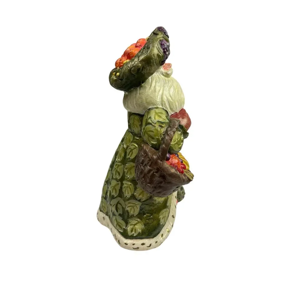 Vtg Old World Santa Claus Figurine | Green Leaf-Adorned Coat & Fruit Accents 9”‎